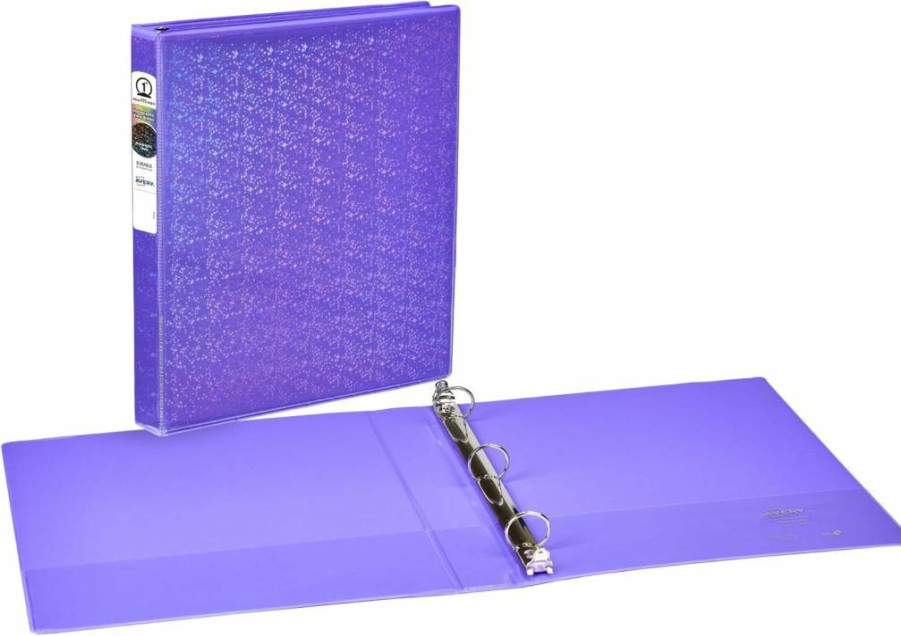 AVERY 03226 Holographic Violet 3-Ring Binder with Customizable Cover, 1 Inch Round Rings, Durable Luxury Binder for School or Office