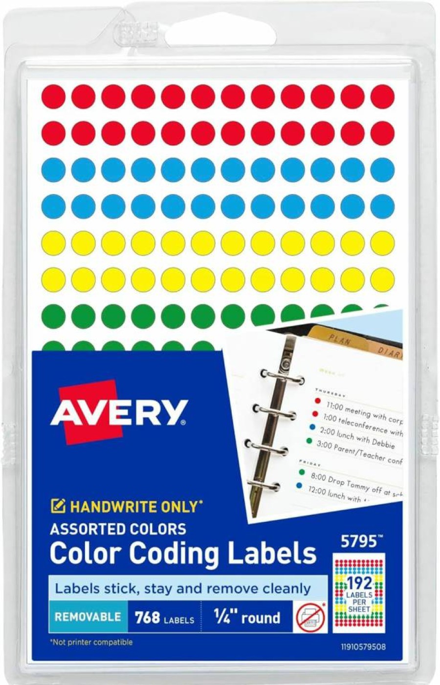 AVERY Removable Color-Coding Dot Labels, 1/4 Inch Round Stickers, 18 Packs (760 Labels/Pack), 13,680 Total, Assorted Non-Printable Adhesive Dots for Organizing & Sorting (Model 5795)