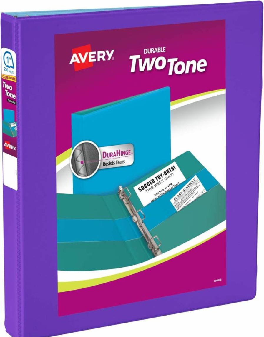Avery 1 Inch 3-Ring Binder, Two-Tone Violet and Soft Blue, Durable Slant Ring Binder for Office & School (17131)