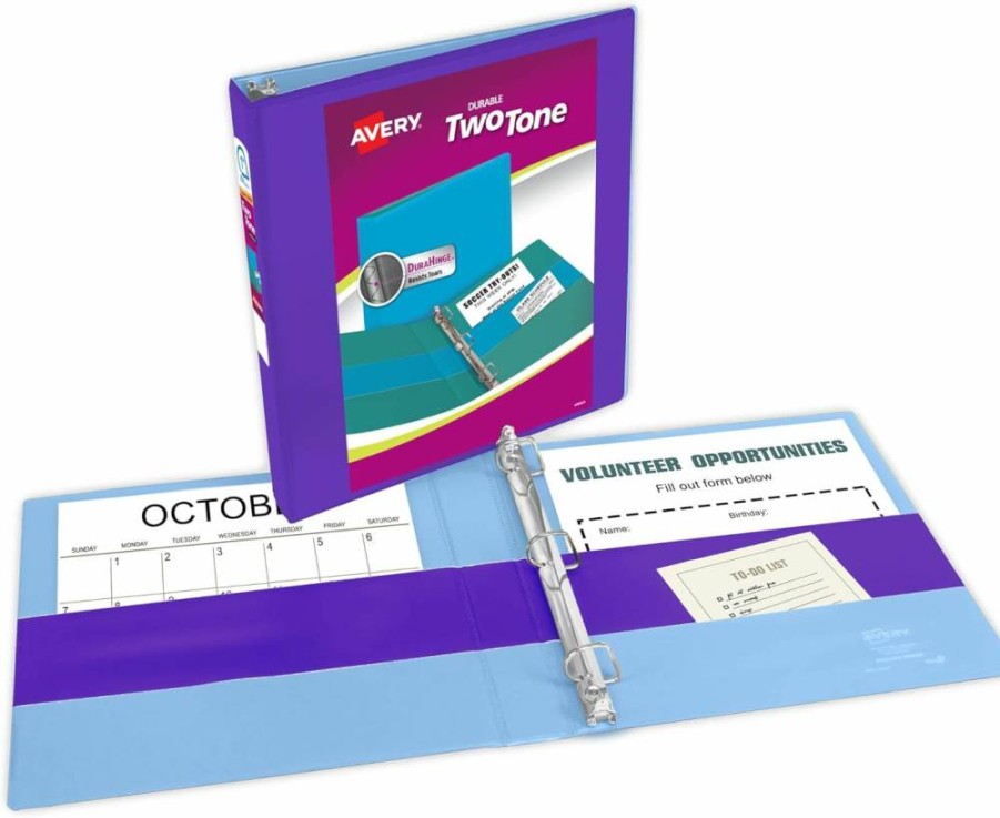 Avery 1 Inch 3-Ring Binder, Two-Tone Violet and Soft Blue, Durable Slant Ring Binder for Office & School (17131)