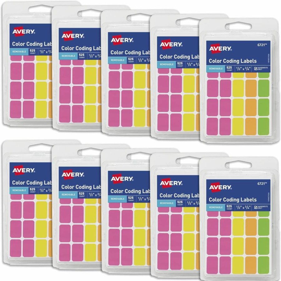 AVERY Removable Color-Coding Labels, 10-Pack Assorted Colors, 5,250 Stickers Total (06721) - Self-Adhesive & Repositionable for Organization