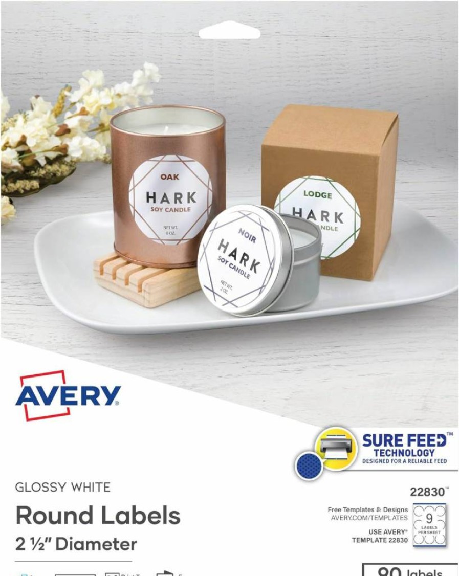 AVERY Matte White Printable Round Labels, 2.5 Inch Diameter, 225 Customizable Stickers for DIY Projects (22562)