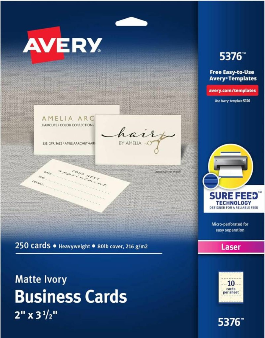 Avery 5376 Ivory Uncoated Business Cards for Laser Printers - 250 Pack Premium Quality