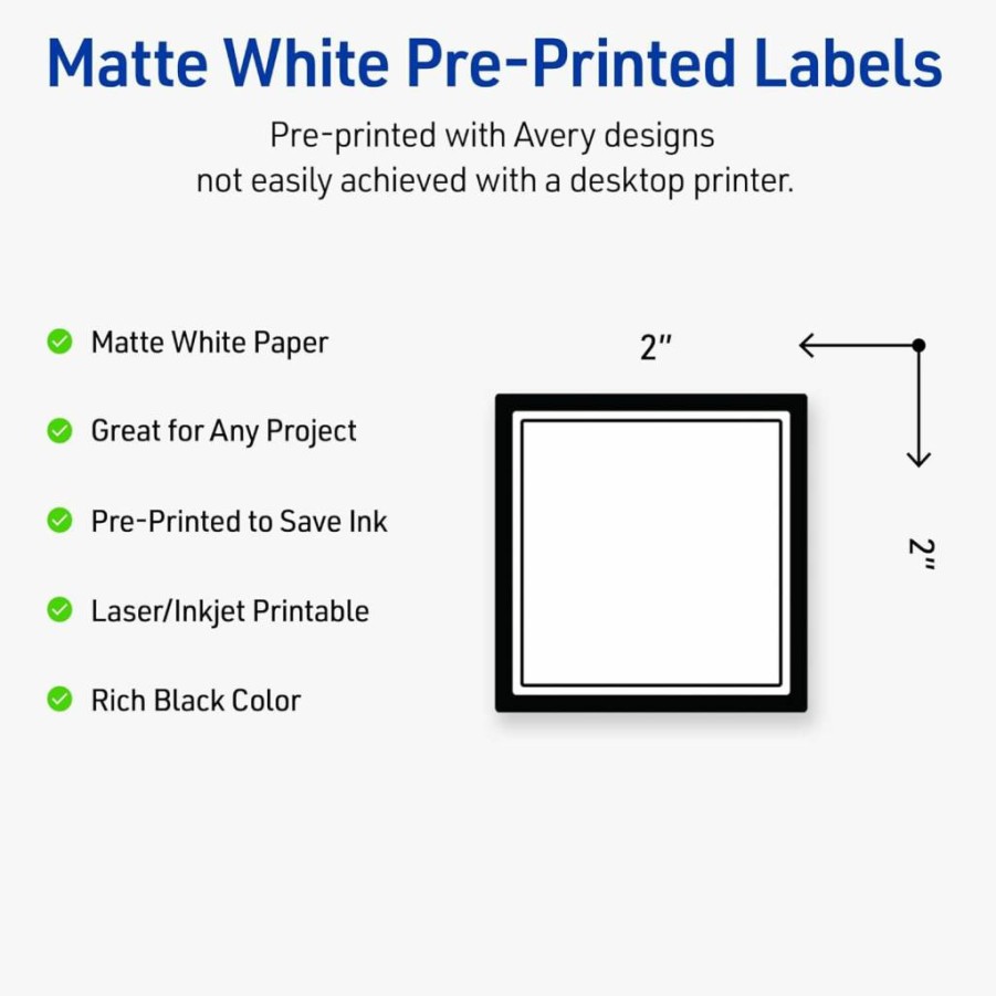 AVERY 2" x 2" Matte White Printable Square Labels with Gold & Navy Floral Border, Permanent Adhesive, 120 Count for Laser/Inkjet Printers, Ideal for Product Branding & Merchandising