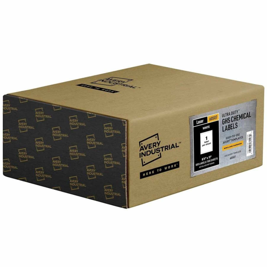 AVERY Ultraduty GHS Chemical Labels for Laser Printers - 8.5" x 11" Waterproof, UV Resistant Sheets, 500 Pack (60507)