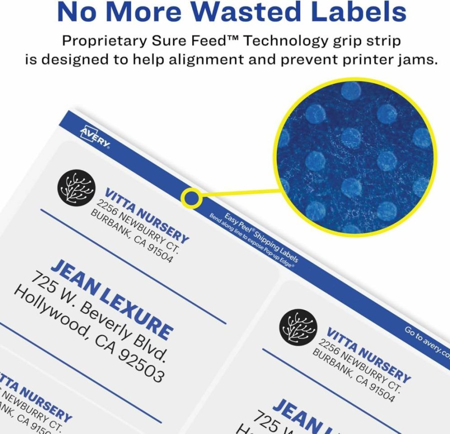 AVERY 15663 Printable Shipping Labels 2" x 4" Matte Clear, 100 Blank Mailing Labels with Sure Feed Technology