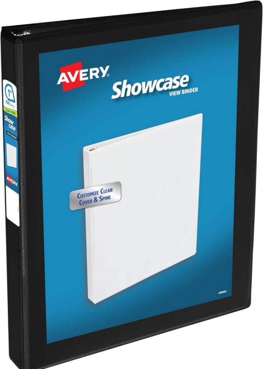 AVERY 19600 1-Inch Black 3-Ring Binder with Slant Rings, Economy Showcase View Binder