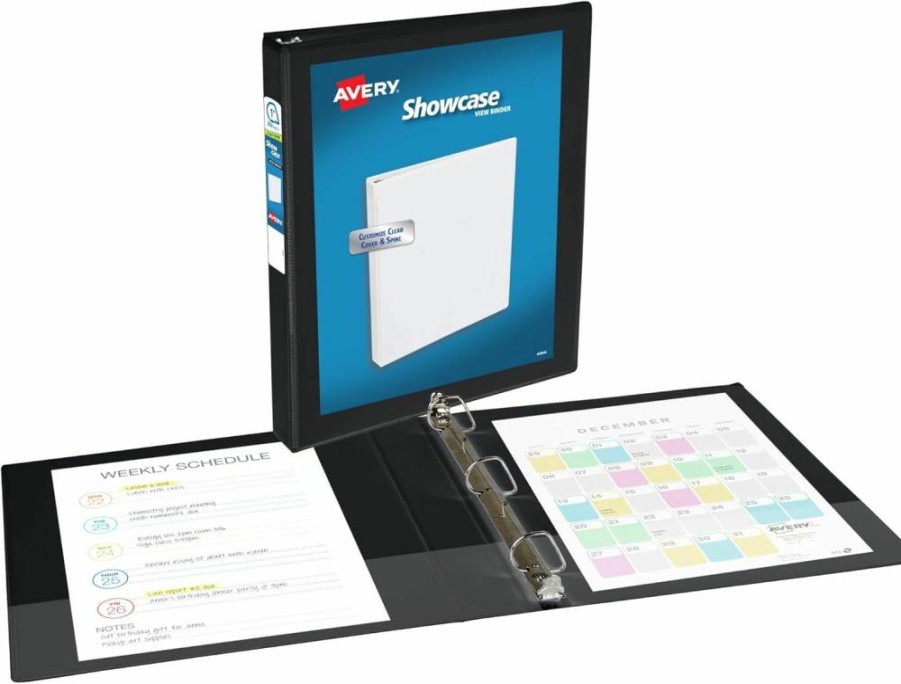 AVERY 19600 1-Inch Black 3-Ring Binder with Slant Rings, Economy Showcase View Binder