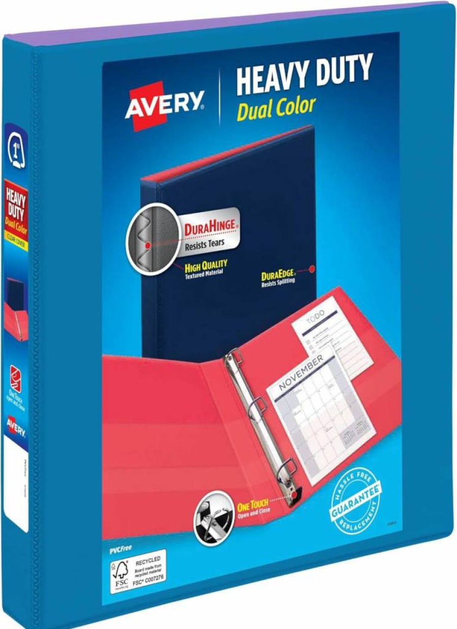 Avery 17881 Mint Coral Heavy-Duty 3-Ring Binder with 1/2 Inch Slant Rings, Dual Color View Binder for School & Office
