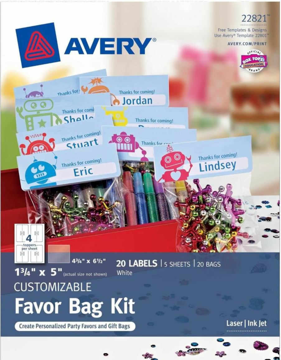 AVERY Printable Bag Toppers with Bags, 1.75" x 5" Size, Pack of 40 for Laser & Inkjet Printers (22801)