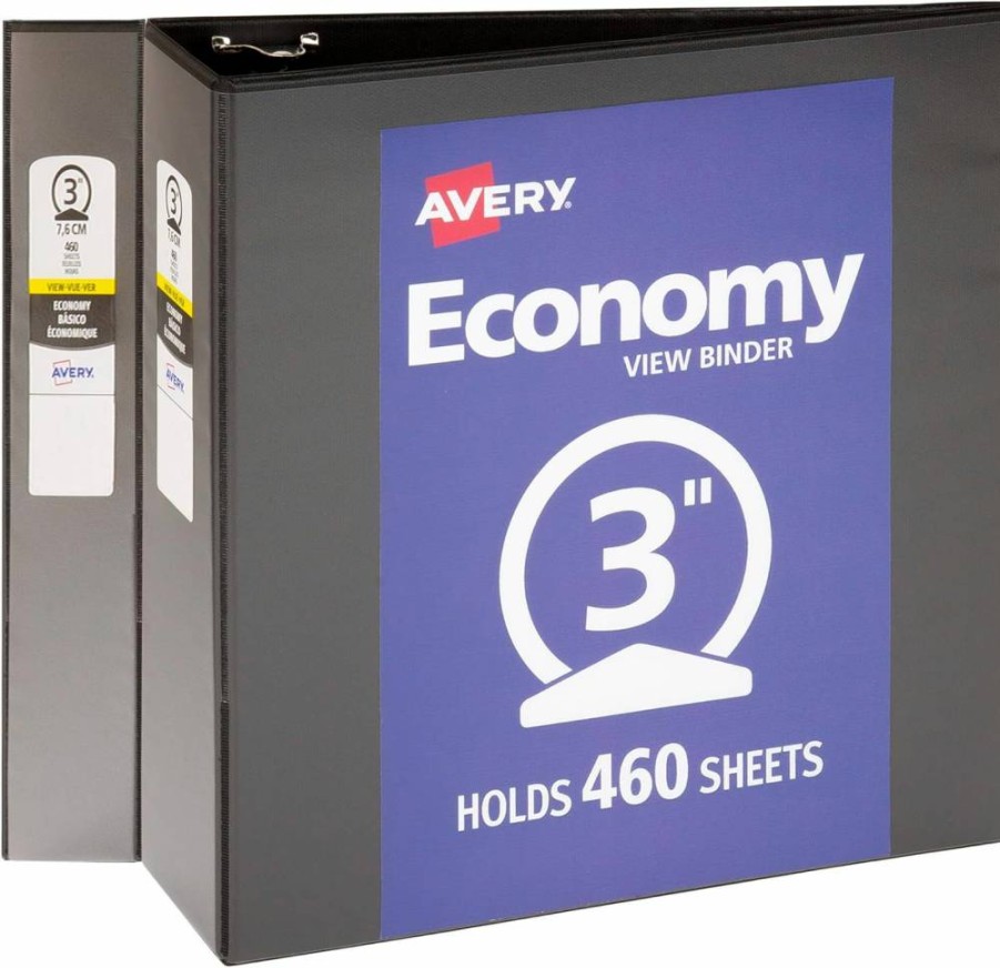AVERY 2 Inch 3 Ring Binders, Round Rings, 4 Pack Black Binders for Office & School (19205)