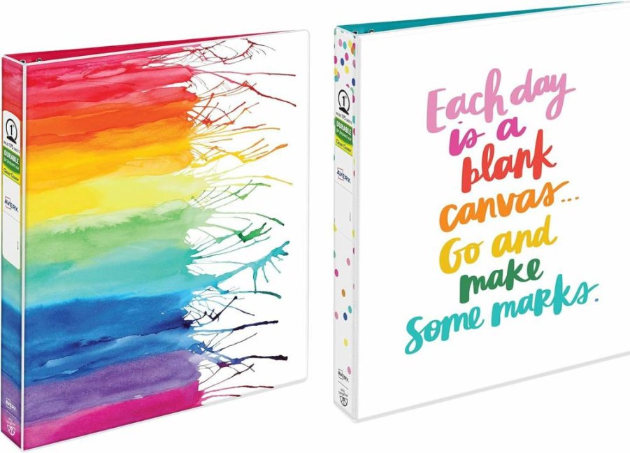AVERY 2-Pack Designer Binders with 1" Round Rings, 175-Sheet Capacity, Watercolor & Canvas Cover, Tangerine Color (26853)