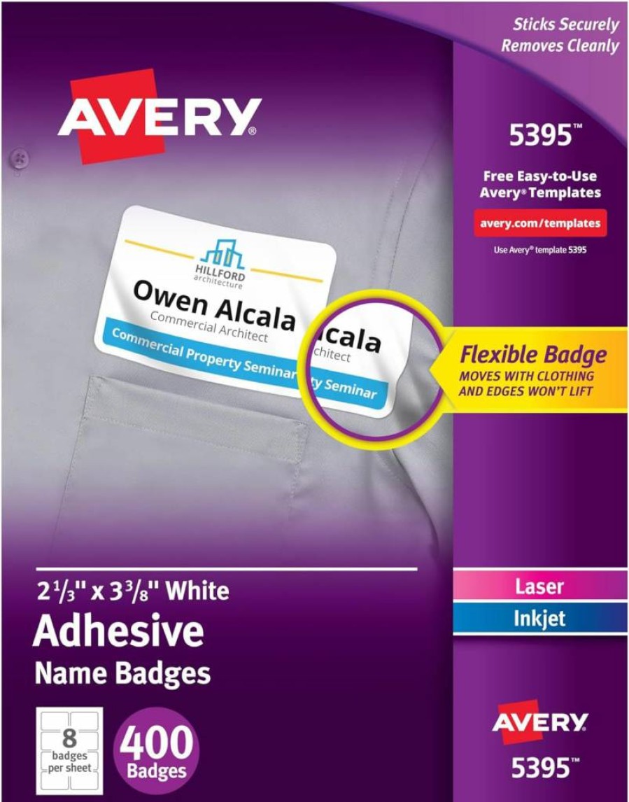 AVERY 8395 Removable Name Tags, 2.33" x 3.375" Matte White Printable Labels, 160-Pack Flexible Name Badges for Office, Events & School