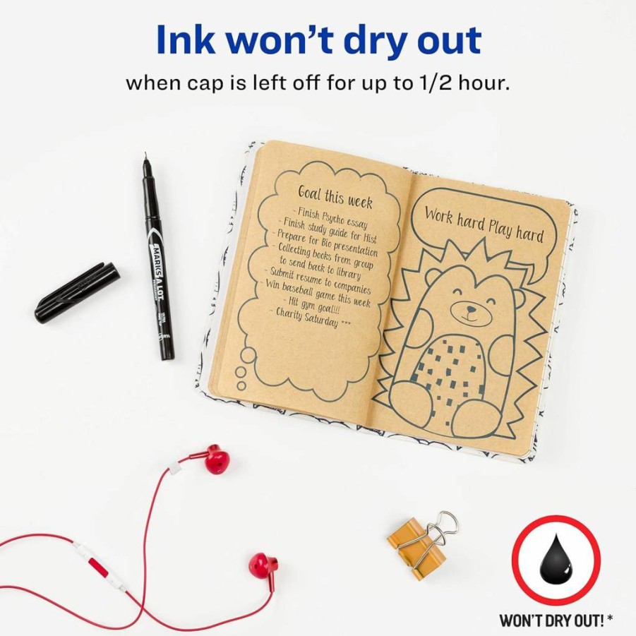 AVERY Ultra Fine Tip Permanent Markers - 12 Black Marks-A-Lot Pens (09232) for Precision Writing