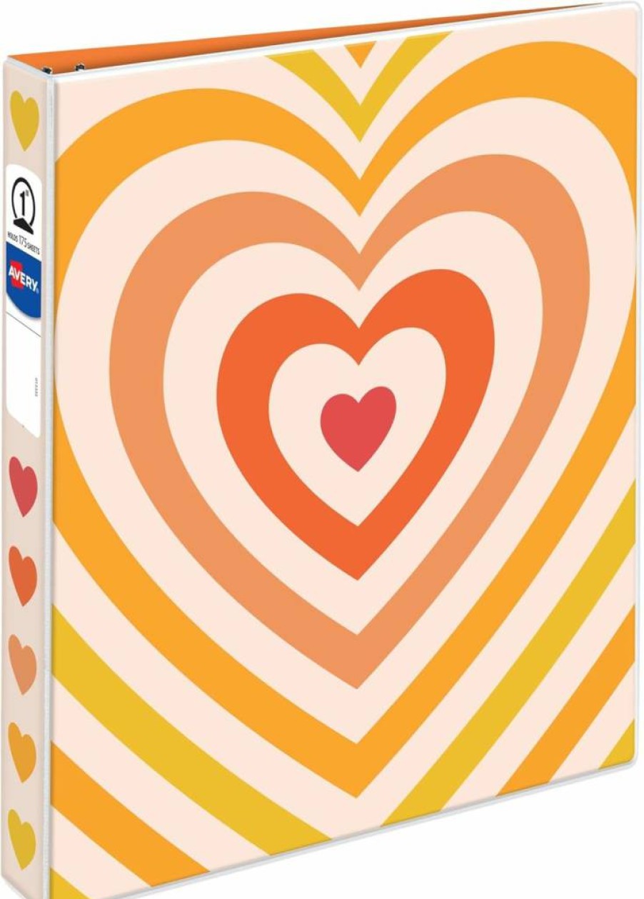 AVERY 1 Inch 3-Ring Binder with Round Rings, Retro Radiant Heart Design, Durable for School or Office (Model 26804)