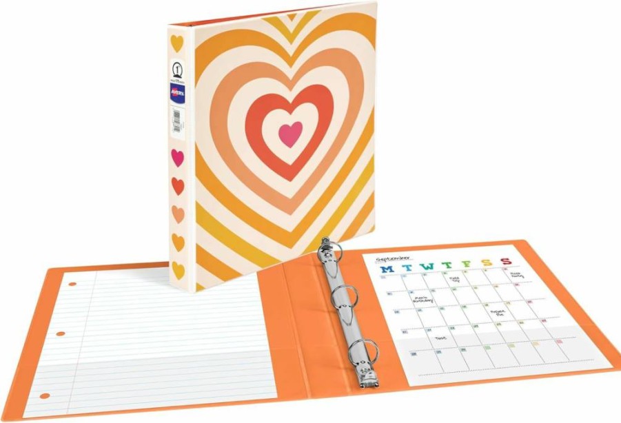 AVERY 1 Inch 3-Ring Binder with Round Rings, Retro Radiant Heart Design, Durable for School or Office (Model 26804)