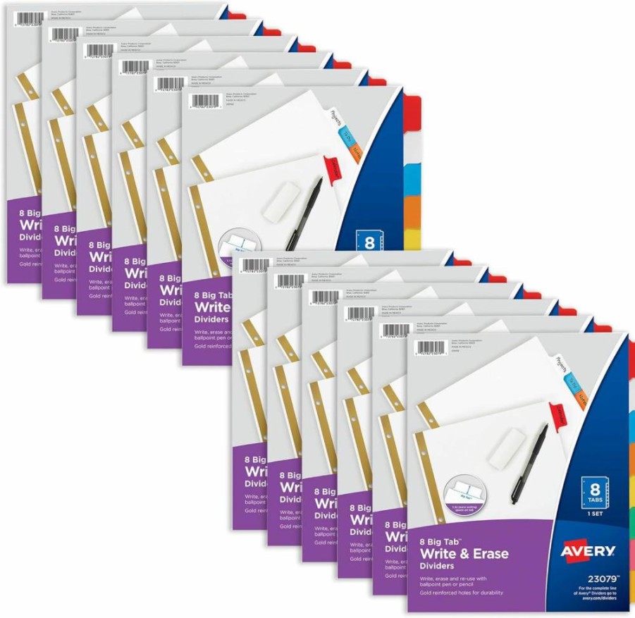 AVERY 23076 Big Tab Write & Erase Dividers, 5-Tab Multicolor Set for 3-Ring Binders, 6-Pack Organizer for Projects, Reports, Finances