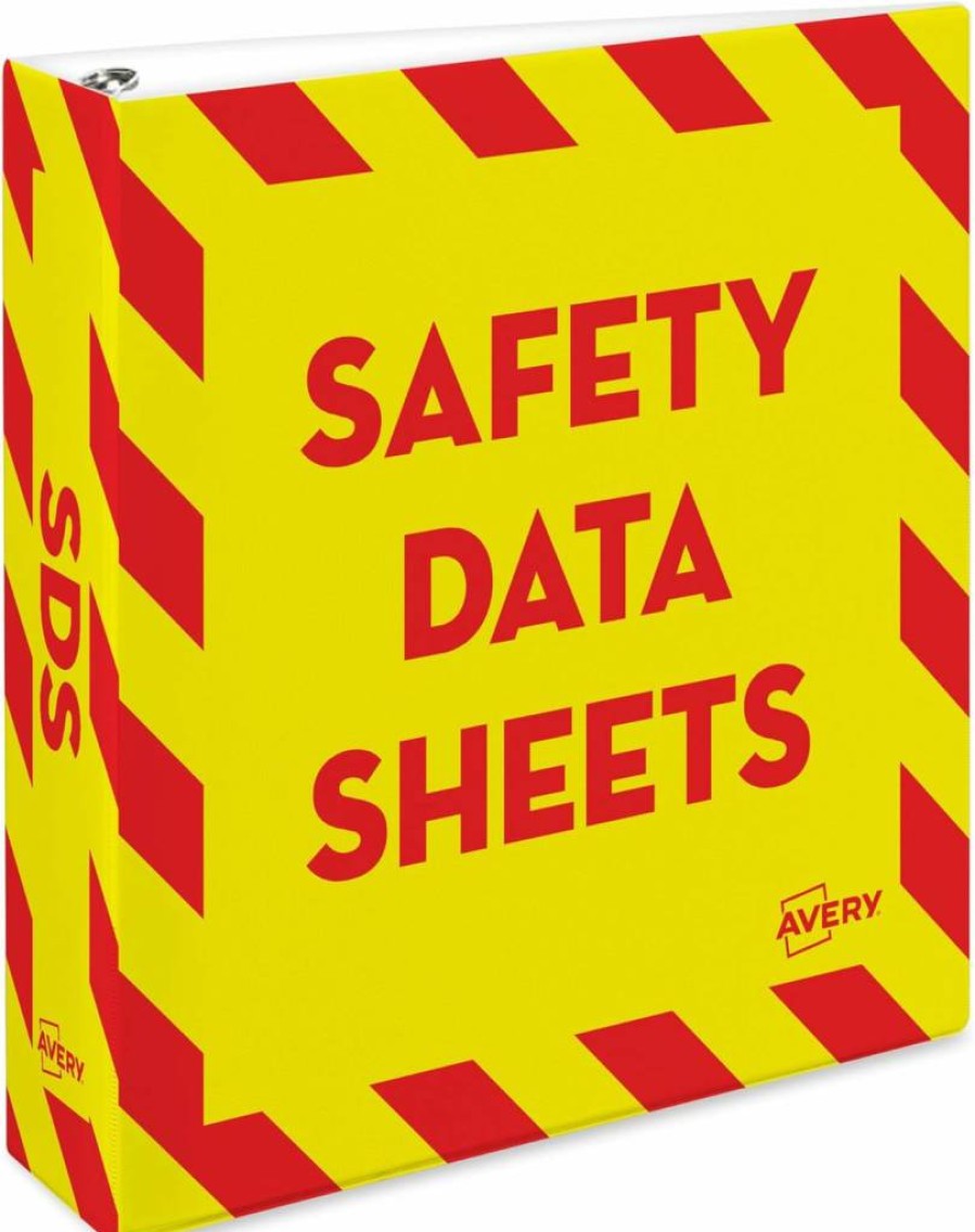 AVERY 18951 Heavy-Duty Industrial Binder with 2 EZD One-Touch Rings, 540 Sheet Capacity, Yellow/Red Border, Durable SDS Binder for Professionals