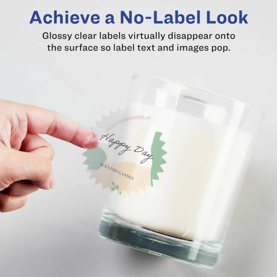 Avery Glossy Clear Starburst Labels 3" - 150-Pack, Sure Feed Technology, Print-To-The-Edge for Laser/Inkjet Printers