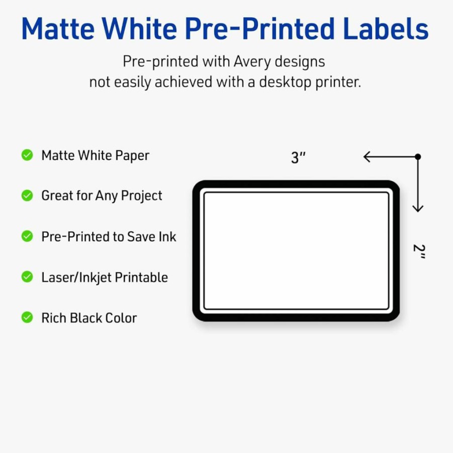 AVERY Glossy White Printable Rectangle Labels with Gold Border & Dots, 2" x 3", Permanent Adhesive, 80-Pack for Laser/Inkjet Printers, Ideal for Product Merchandising