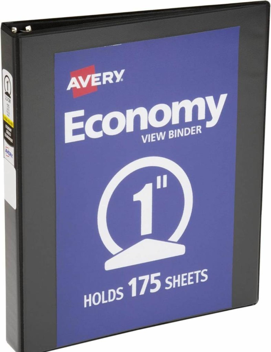 Avery 1" Black 3-Ring Binder with Round Rings, Economy View Binder (Model 05761)