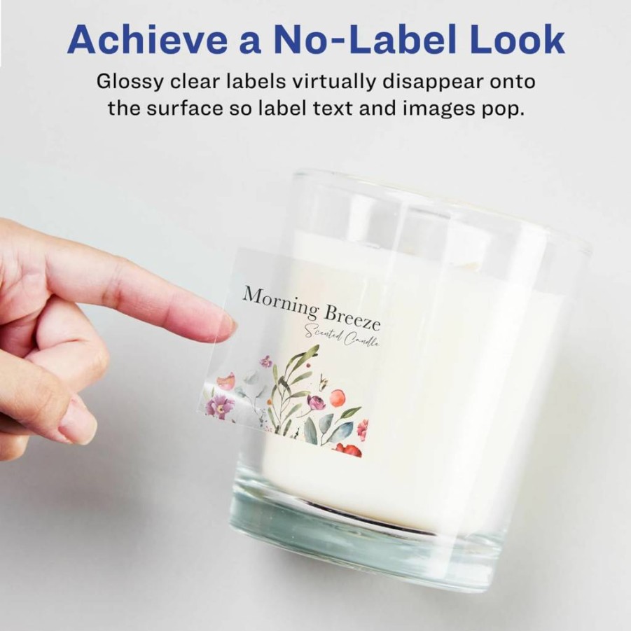 Avery 3" x 3" Glossy Clear Square Labels - 30-Pack, Print-to-the-Edge for Laser/Inkjet, Sure Feed Technology