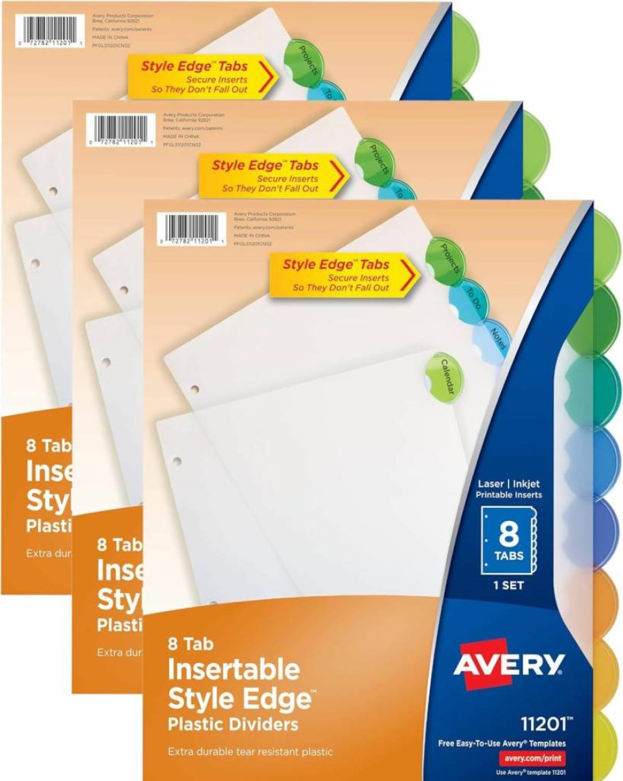 Avery 8-Tab Multicolor Insertable Plastic Dividers for 3-Ring Binders, 1 Set (11201)