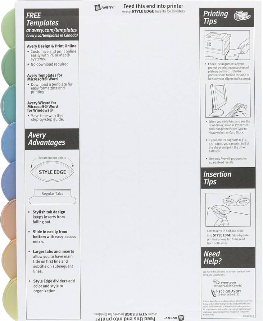 Avery 8-Tab Multicolor Insertable Plastic Dividers for 3-Ring Binders, 1 Set (11201)