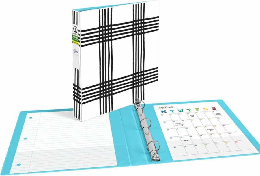 AVERY 1 Inch 3-Ring Binder with Round Rings, Durable Black and White Plaid Fashion Binder (26742) for School or Office