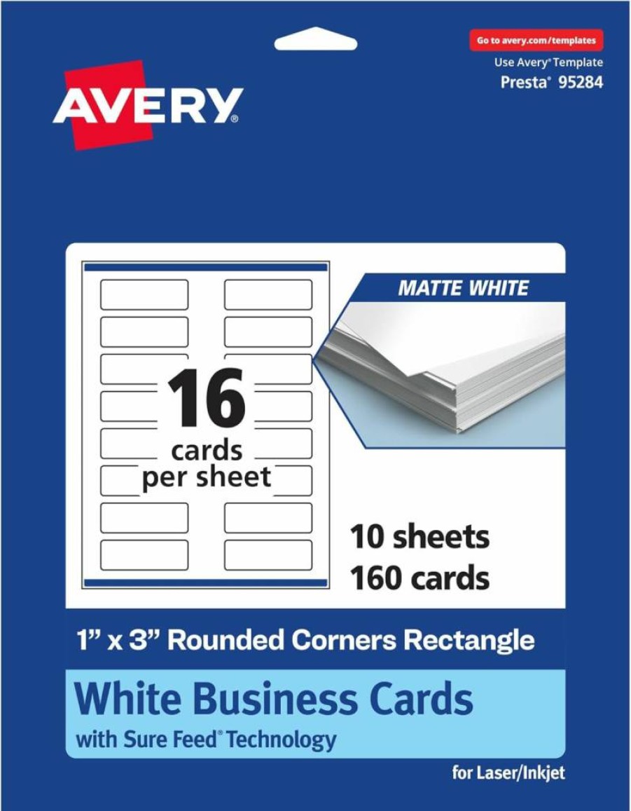 Avery Printable Mini Business Cards 1" x 3" with Rounded Corners, Sure Feed Technology, Matte White Cardstock, Print-To-The-Edge, Laser/Inkjet Compatible, 400 Sheets
