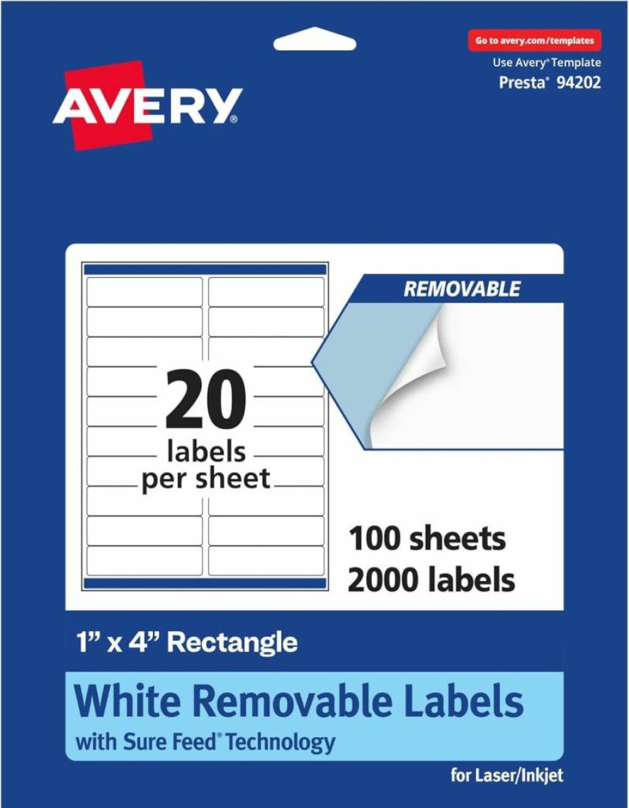 AVERY Matte White Removable Labels 1" x 4" - 300 Pack, Sure Feed Technology, Laser/Inkjet Printable, Self-Adhesive, Multipurpose Stickers for Home & Office Organization