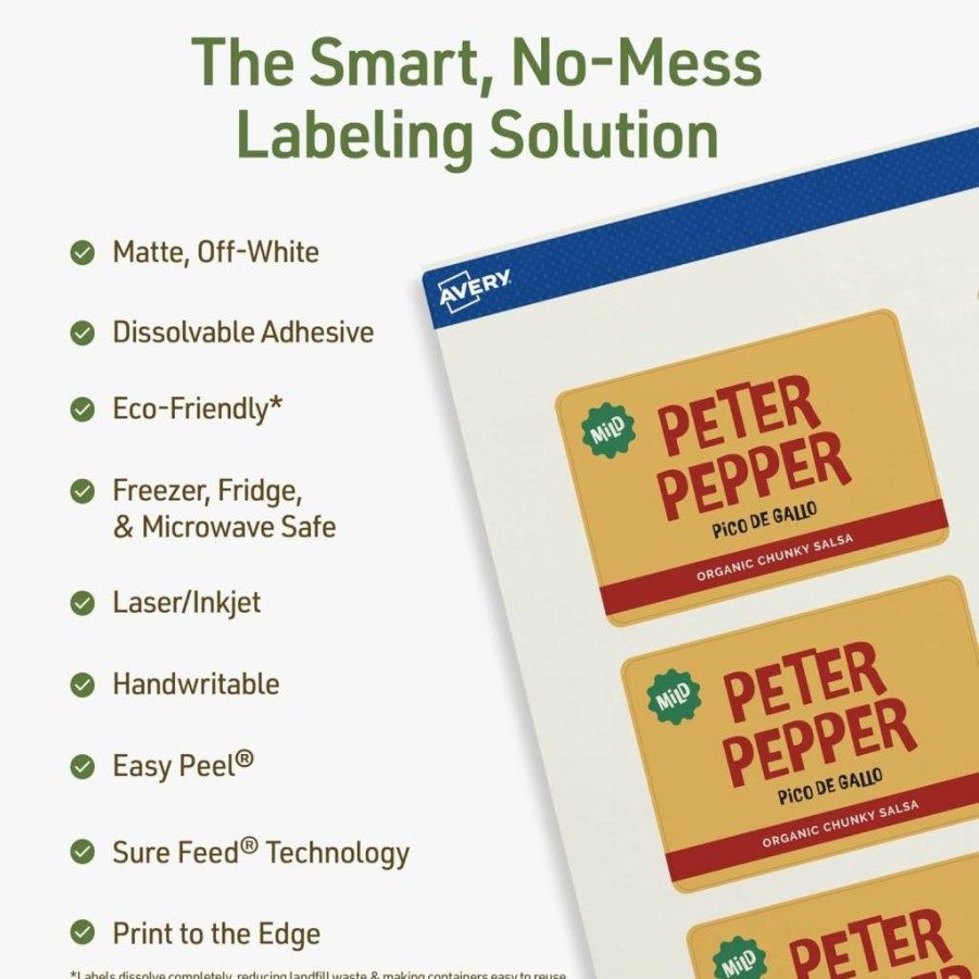 AVERY 2" x 3" Matte White Dissolvable Labels with Sure Feed Technology, Print-To-The-Edge, Laser/Inkjet Printable, 200-Pack