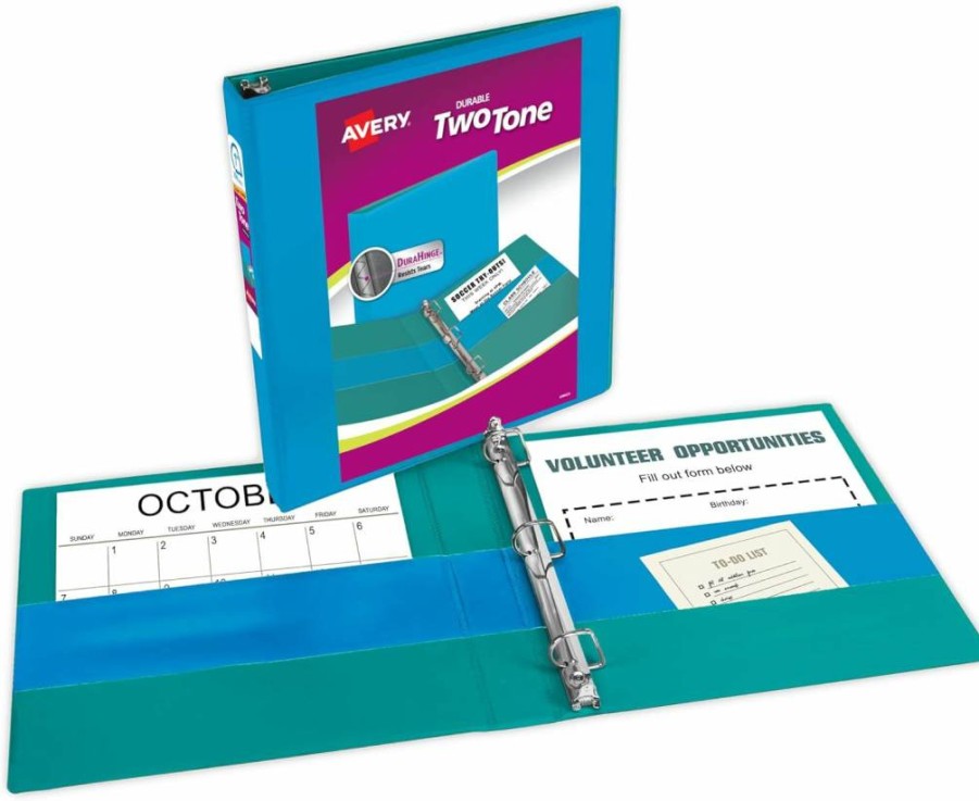 AVERY Mint and Coral 1.5 Inch 3-Ring Binder with Slant Rings, Durable Two-Tone View Binder (17289)