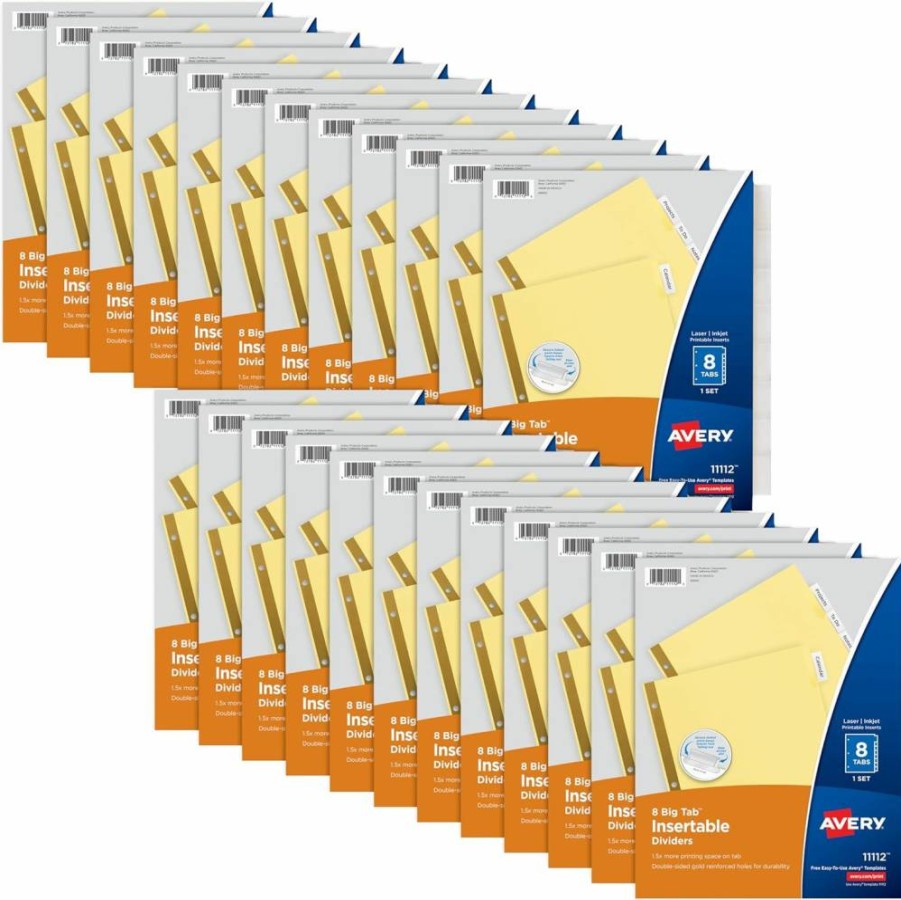 Avery 11115 Big Tab Insertable Dividers, 24-Pack of 8-Tab Sets, Buff Paper with Clear Tabs, 3-Ring Binder Dividers Value Pack