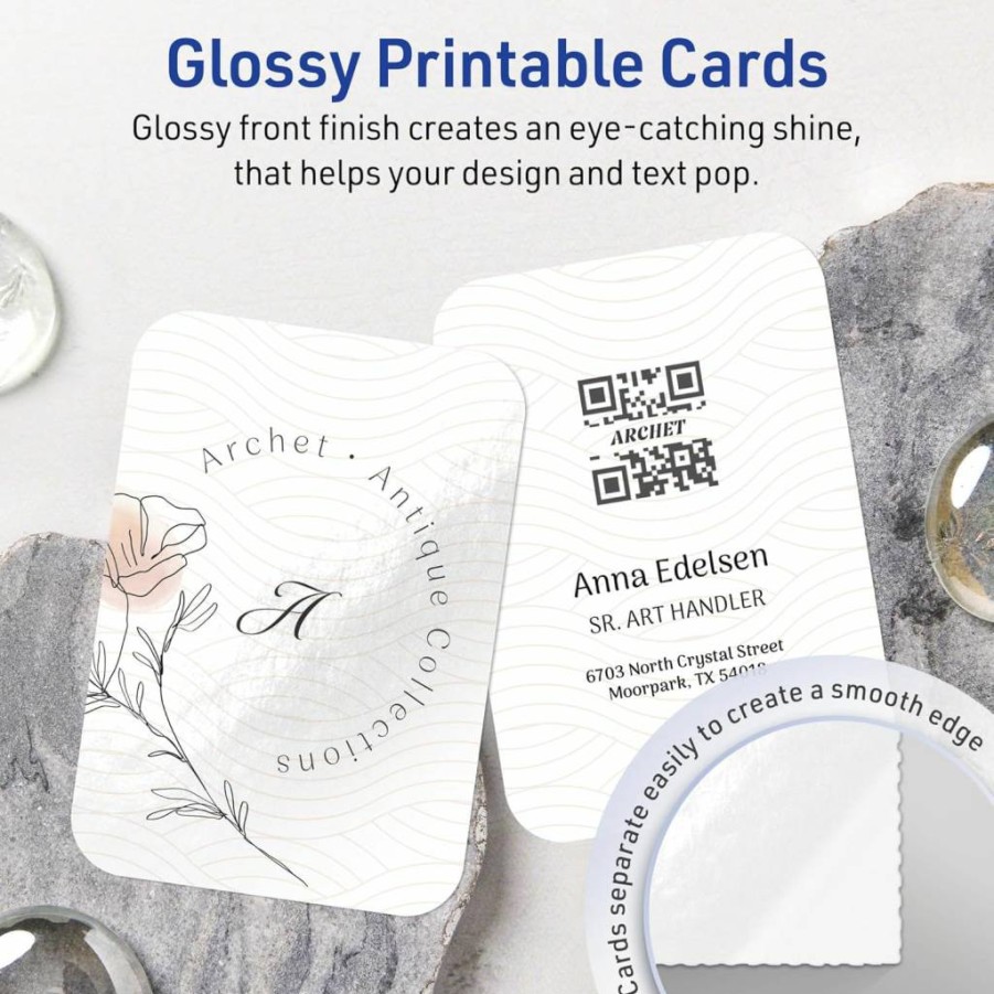 Avery Glossy White Printable Business Cards, 2.5" x 3.5", Rounded Corners, Sure Feed Technology, Print-to-Edge, Laser/Inkjet Compatible, 60-Pack