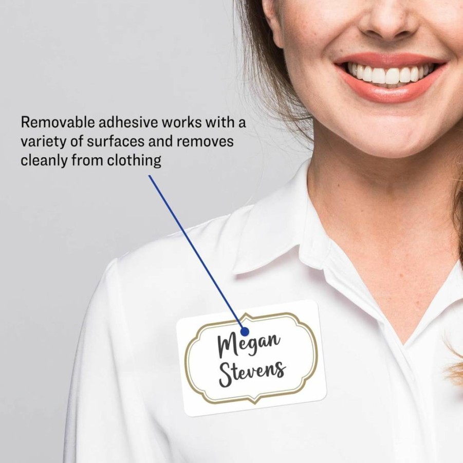AVERY Removable Gold Border Name Tags, 2.33" x 3.38", White Printable Name Badges, 120-Pack (08720) for Events & Offices