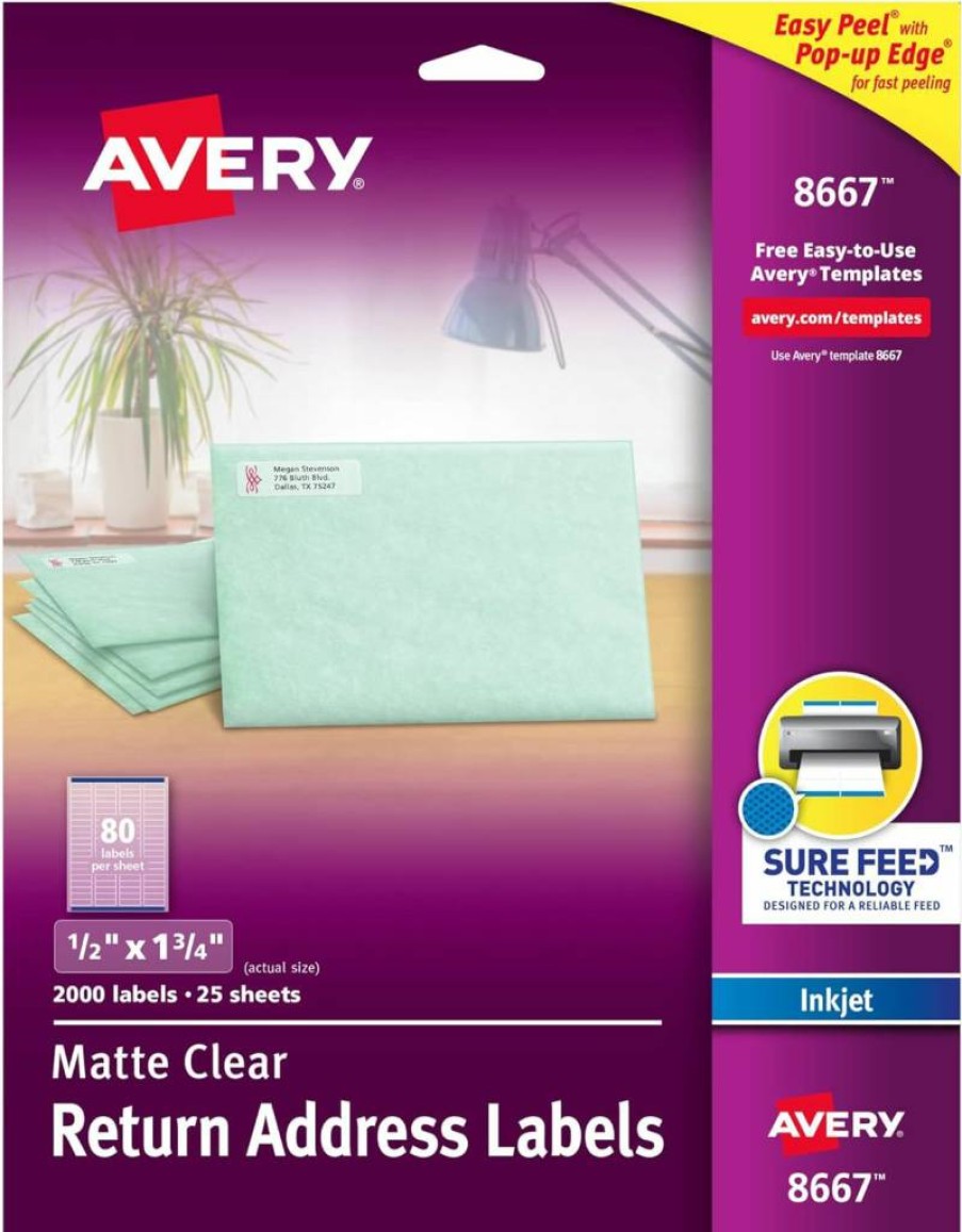 Avery 08667 Printable Return Address Labels, 0.5" x 1.75" Matte Clear Mailing Labels, 2,000 Blank Stickers for Shipping & Mailing
