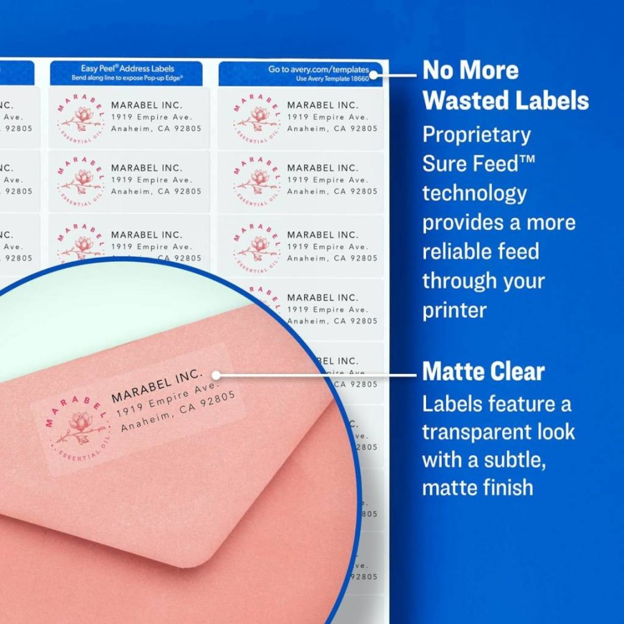 Avery 08667 Printable Return Address Labels, 0.5" x 1.75" Matte Clear Mailing Labels, 2,000 Blank Stickers for Shipping & Mailing