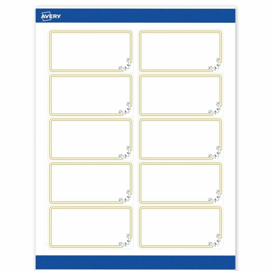 AVERY Matte White Printable Rectangle Labels with Gold Multi-Lined Border, 2" x 4", 100Ct, Permanent Adhesive for Laser/Inkjet Printers, Ideal for Product Merchandising