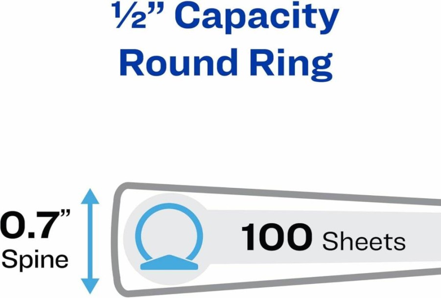 Avery White 3-Ring Binder, 0.5" Round Rings, 100-Sheet Capacity, 0.7" Spine, Lightweight Organizer for School & Office (05750)