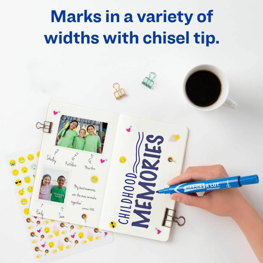 AVERY Marks-A-Lot Permanent Chisel Tip Markers, 12-Pack Blue, Waterproof & Wear-Resistant, Large Desk-Style (08886)