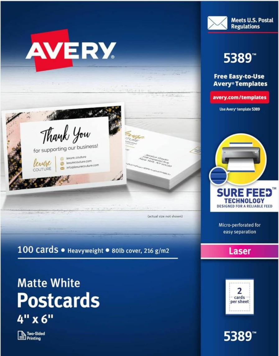 AVERY Matte White Printable Postcards 4.25" x 5.5" - 200 Blank Sheets for Inkjet Printers (Pack of 8387)