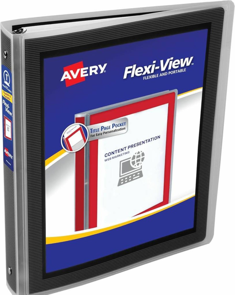 Avery 17686 Flexi-View 3-Ring Binder Set - 1 Inch Round Rings, 3 Pack Black Binders for Office & School Supplies