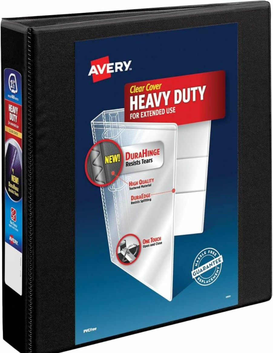 AVERY 5 Inch 3-Ring Heavy-Duty View Binder with EZD Rings, Black (Model 79606) - Sturdy Binder for Office & School Supplies