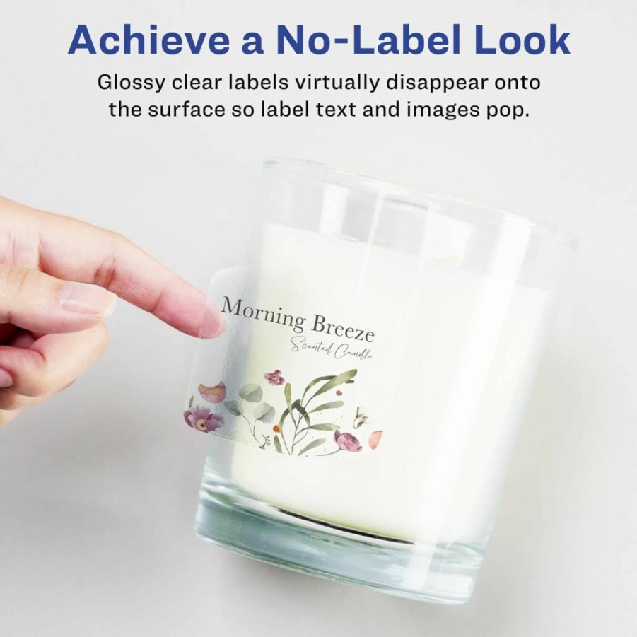 Avery Glossy Clear Square Labels 2" x 2-3/16" - 120 Pack, Sure Feed Technology, Edge-to-Edge Printing, Laser/Inkjet Compatible, High-Quality Adhesive Labels