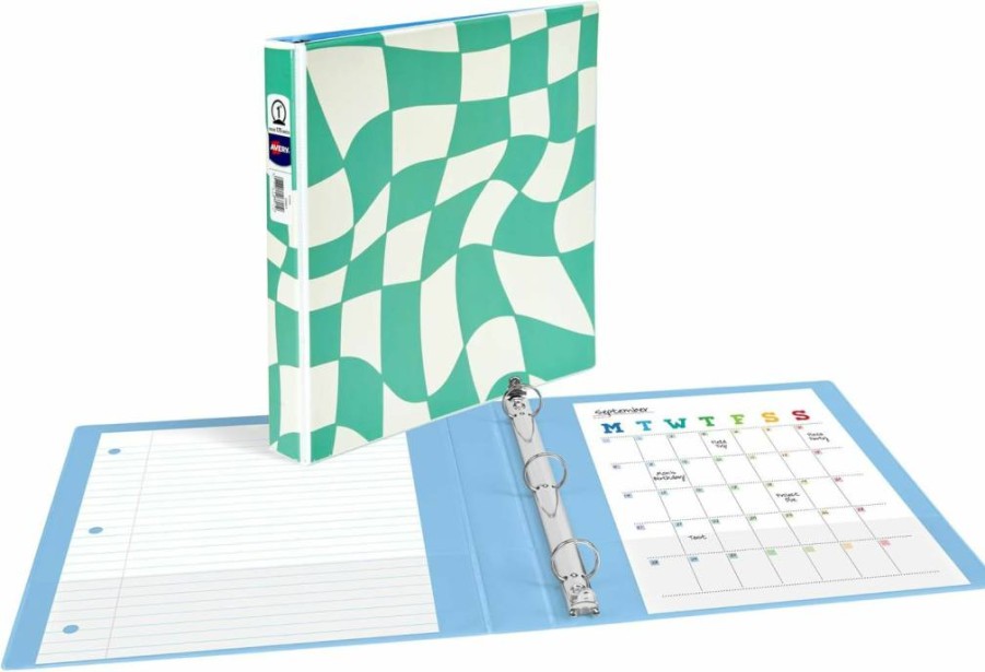 AVERY 3 Ring Binder 1 Inch Round Rings - Retro Groovy Checks Binder for School & Office (26803)