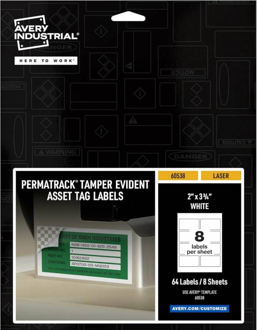 AVERY 61520 Metallic Asset Tags, 3.75" x 2" Laser Printable Waterproof Labels, 64-Pack for Industrial Inventory Tracking