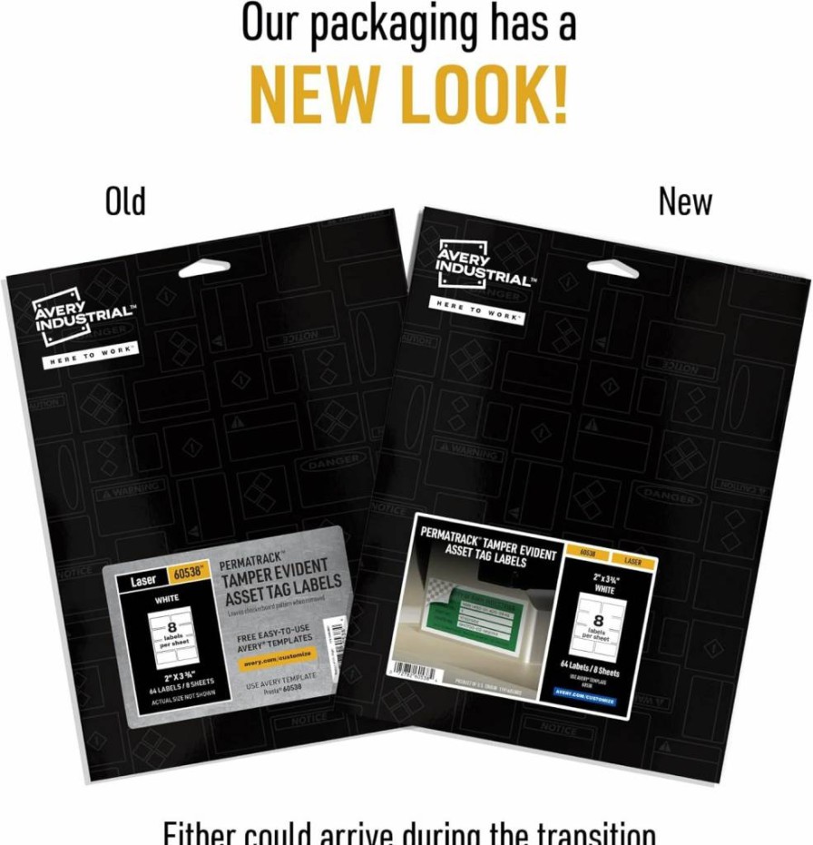 AVERY 61520 Metallic Asset Tags, 3.75" x 2" Laser Printable Waterproof Labels, 64-Pack for Industrial Inventory Tracking