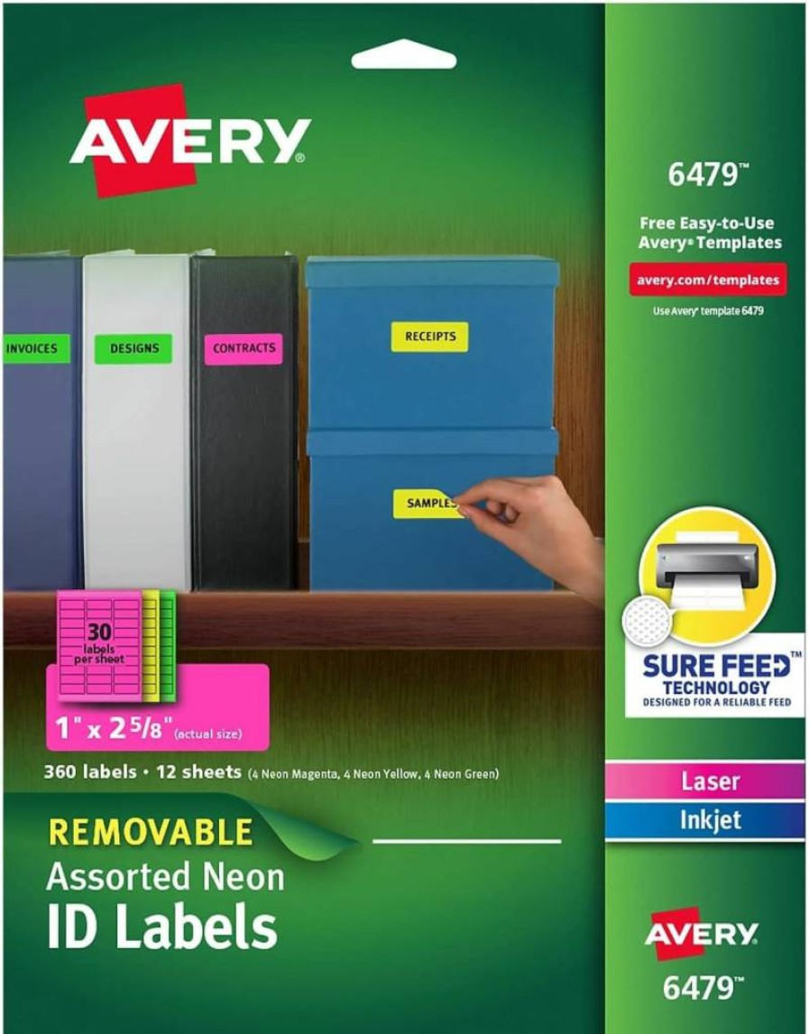 AVERY Removable Neon Multipurpose Labels, 1" x 2.625", 360-Pack (6479) for Organizing & Decorating