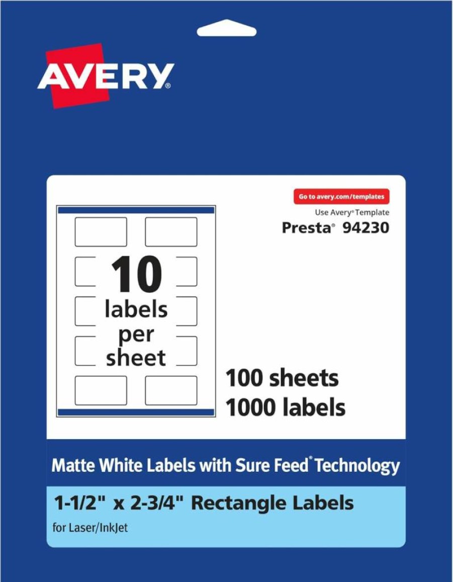 Avery Matte White Printable Labels 1.5" x 2.75" - 250 Pack, Sure Feed Technology for Laser/Inkjet Printers